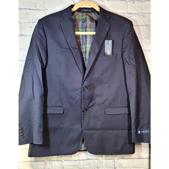 U.S. Polo Assn. Men's Navy Sport Coat Size 44L 100% Cotton Two Button Blazer - Picture 1 of 15